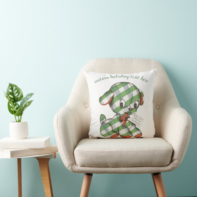 Oude Kerst Gingham Hond Knuffeldier Kussen (Stoel)