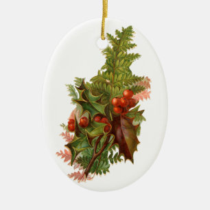 Oude kerst, Holly Keramisch Ornament