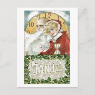 Oude kerst, kerstman en dame feestdagenkaart