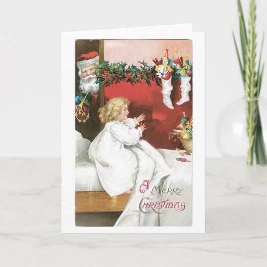 Oude kerst, kerstman en meisje feestdagen kaart (Voorkant)