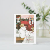 Oude kerst, kerstman en meisje feestdagenkaart (Staand voorkant)