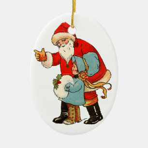 Oude kerst, kerstman met meisje keramisch ornament
