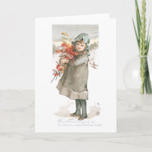 Oude kerst, meisje feestdagen kaart