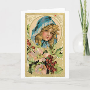 Oude kerst, meisje feestdagen kaart