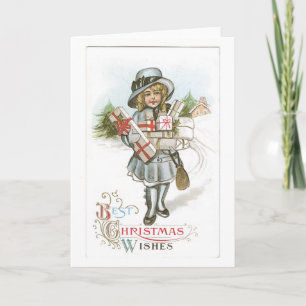 Oude kerst, meisje feestdagen kaart