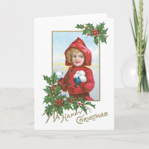Oude kerst, meisje feestdagen kaart