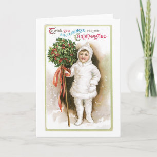 Oude kerst, meisje feestdagen kaart