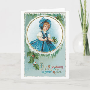 Oude kerst, meisje feestdagen kaart