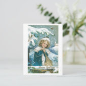 Oude kerst, meisje feestdagenkaart (Staand voorkant)