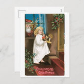 Oude kerst, meisje feestdagenkaart (Voorkant / Achterkant)