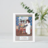 Oude kerst, meisje feestdagenkaart (Staand voorkant)