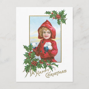 Oude kerst, meisje feestdagenkaart
