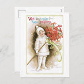 Oude kerst, meisje feestdagenkaart (Voorkant / Achterkant)