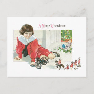 Oude kerst, meisje feestdagenkaart