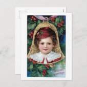 Oude kerst, meisje feestdagenkaart (Voorkant / Achterkant)