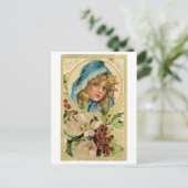 Oude kerst, meisje feestdagenkaart (Staand voorkant)