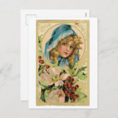 Oude kerst, meisje feestdagenkaart (Voorkant / Achterkant)