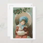 Oude kerst, meisje feestdagenkaart (Voorkant / Achterkant)