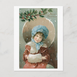 Oude kerst, meisje feestdagenkaart