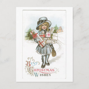 Oude kerst, meisje feestdagenkaart