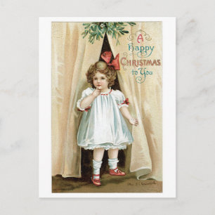 Oude kerst, meisje feestdagenkaart