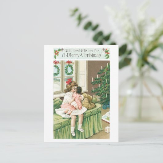 Oude kerst, meisje feestdagenkaart (Staand voorkant)