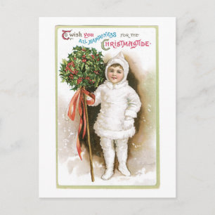 Oude kerst, meisje feestdagenkaart
