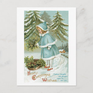 Oude kerst, meisje feestdagenkaart