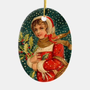 Oude kerst, meisje keramisch ornament