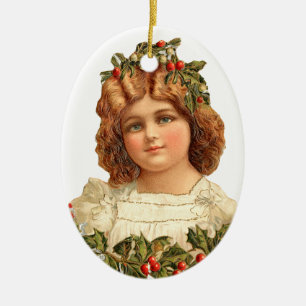 Oude kerst, meisje keramisch ornament
