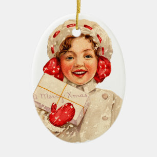 Oude kerst, meisje keramisch ornament