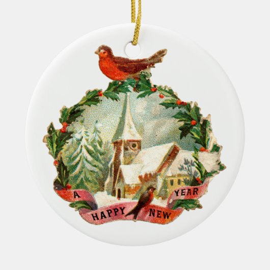 Oude kerst, nieuw jaar, Robin Keramisch Ornament (Voorkant)