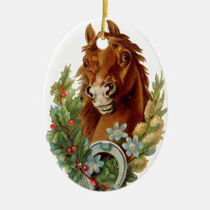 Oude kerst, paard keramisch ornament