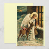 Oude kerst rendieren en engel notitiekaartje (Voorkant / Achterkant)