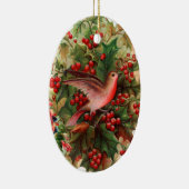 Oude kerst, Robin, Holly Keramisch Ornament (Rechts)