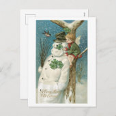 Oude kerst, Snowman Feestdagenkaart (Voorkant / Achterkant)