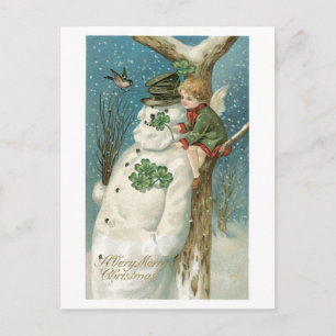 Oude kerst, Snowman Feestdagenkaart