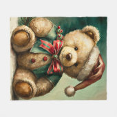 Oude Kerst Teddybeer Fleece Deken (Voorkant (Horizontaal))