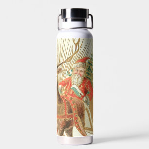 Oude kerstansichtkaart, Kerstman met rendieren Waterfles