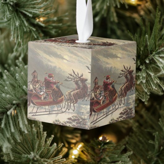 Oude Kerstavond Victoriaanse kerstman slee Kubus Ornament (Boom)