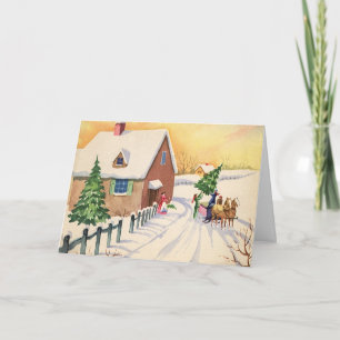 Oude kerstboom op een besneeuwde winterweg feestdagen kaart