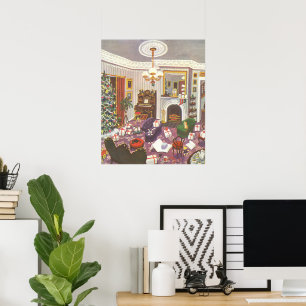 Oude kerstcadeaus verpakt in de woonkamer poster