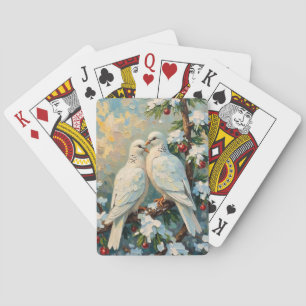 Oude Kerstduiven op Besneeuwde Groene Tak Pokerkaarten
