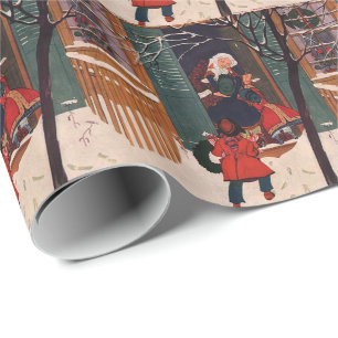 Oude Kerstedorp Besneeuwde Feestdagen Cadeaupapier