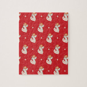 Oude kerstgroeten, engelen met sterren legpuzzel