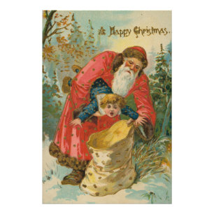 Oude kerstkaart, kerstman, stout kind foto afdruk