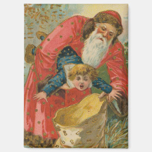 Oude kerstkaart, kerstman, stout kind magneet