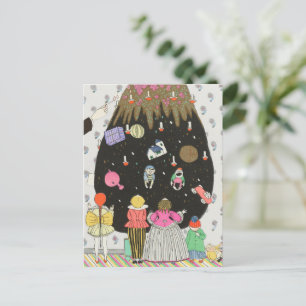 Oude Kerstkaart Kinderen Kerstboom Feestdagenkaart
