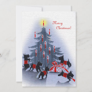 Oude kerstkaart, Scottie honden Feestdagenkaart