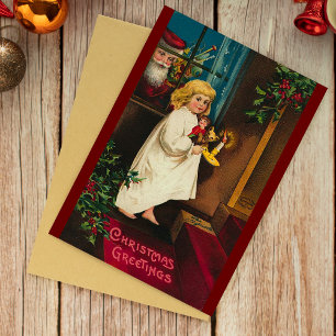 Oude kerstkaart uit de jaren 40 Kerstman Oudejaars Kaart